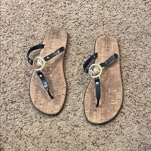 Michael Kors Black Thong Sandals with Cork Footbed